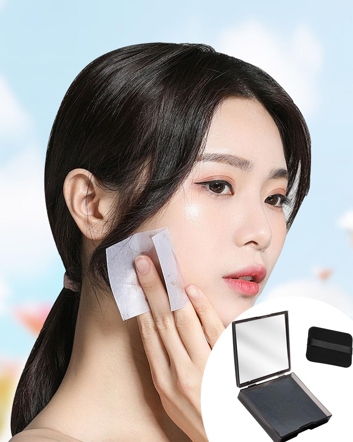 ✨ Portable Oil Absorbing Face Paper with Mirror