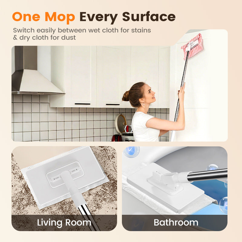 Disposable Dust Mop with 4 Reusable Cloths