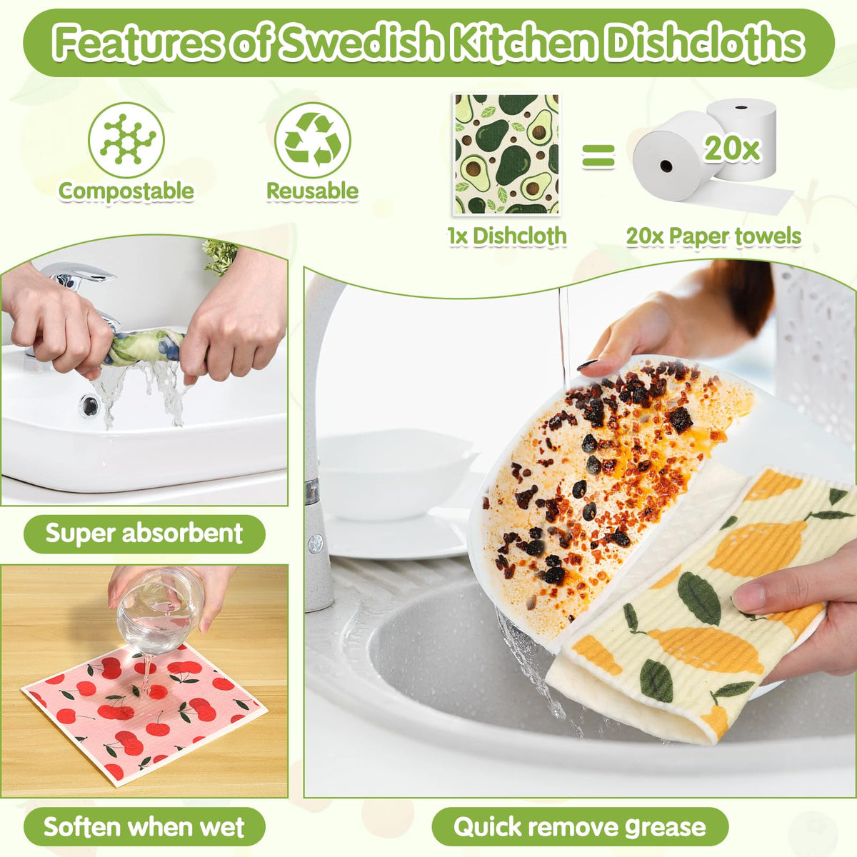 Swedish Dishcloths for Kitchen Reusable Kitchen Towels