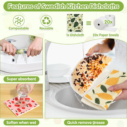 Swedish Dishcloths for Kitchen Reusable Kitchen Towels