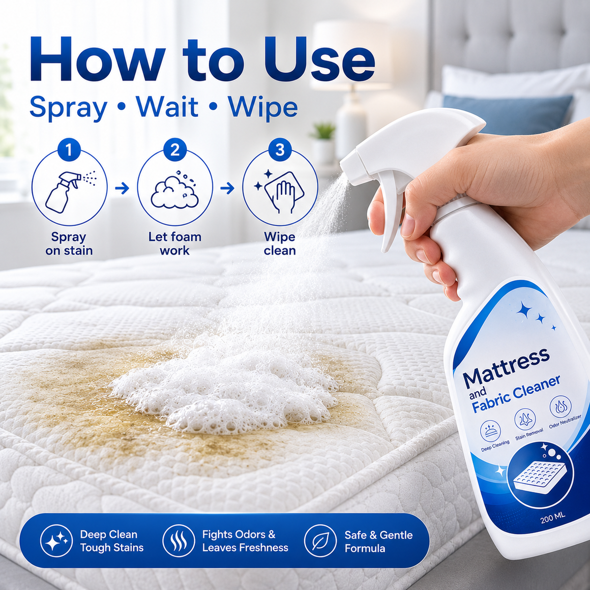 ✨ Foam Mattress Cleaner – Remove Stains & Odors Easily