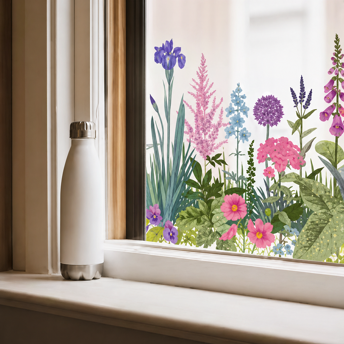 Secret Garden Window Flowers decals for glass windows ( Cut to size freely )