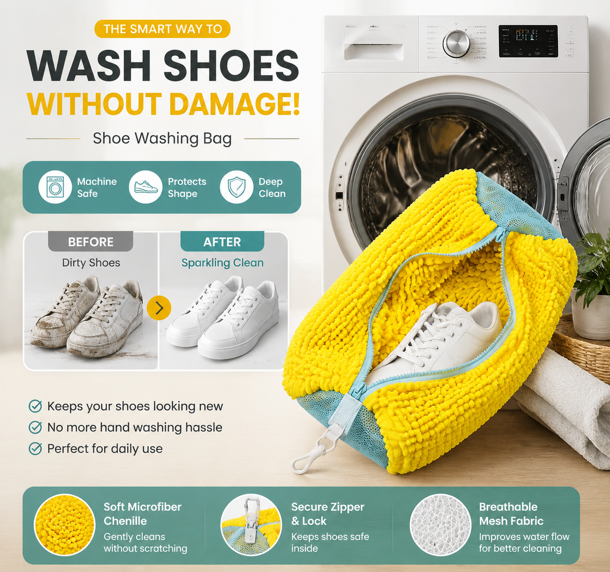 Microfiber Shoe Wash Bag for Washing Machine