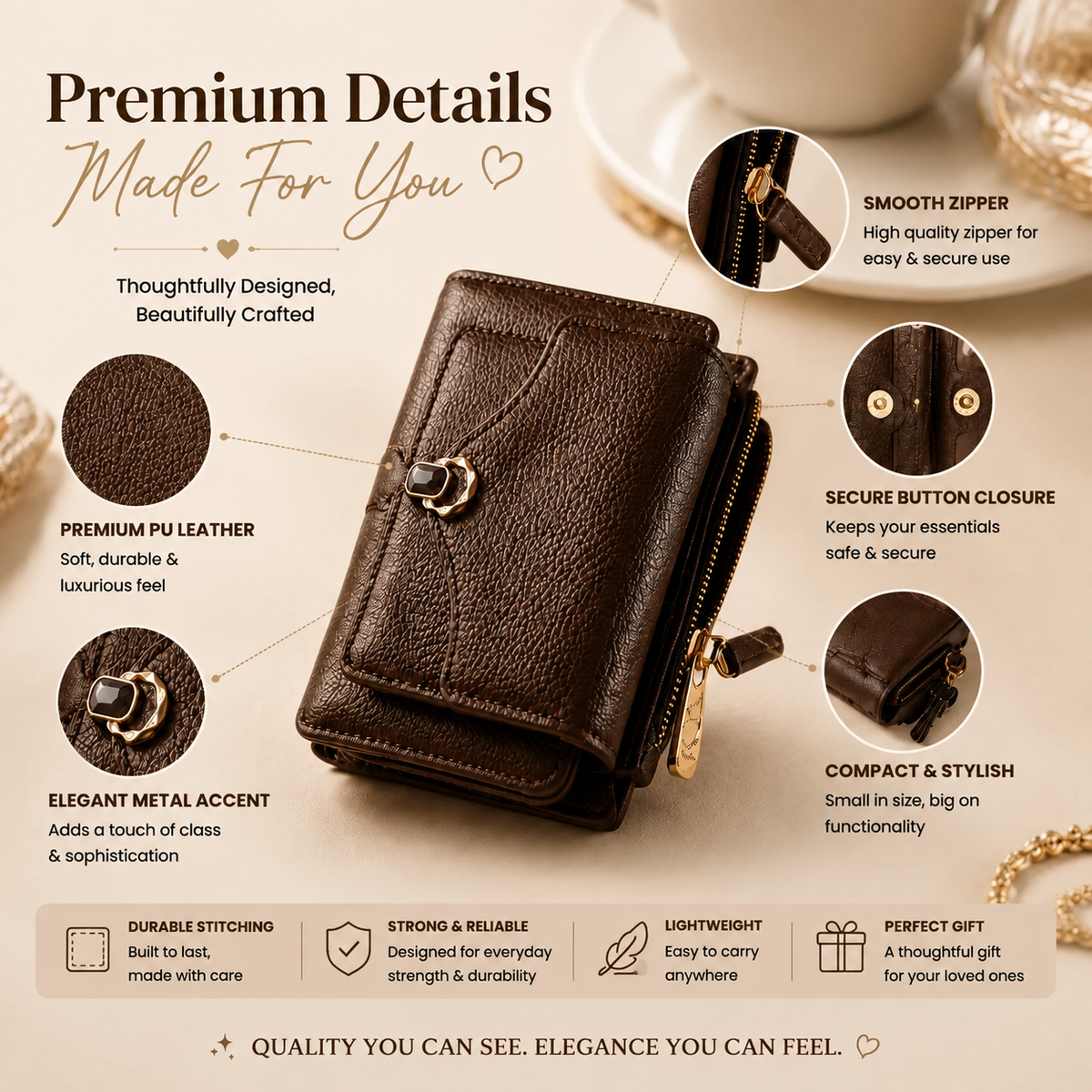 Premium Women’s Booklet Wallet | Card, Cash & Coin Organizer