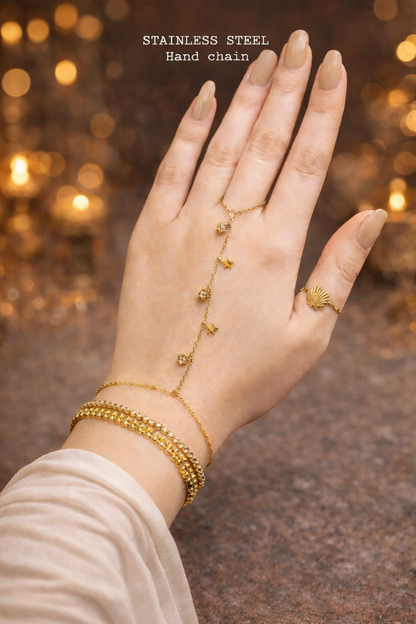 Stainless steel hand chain with stars and crystals