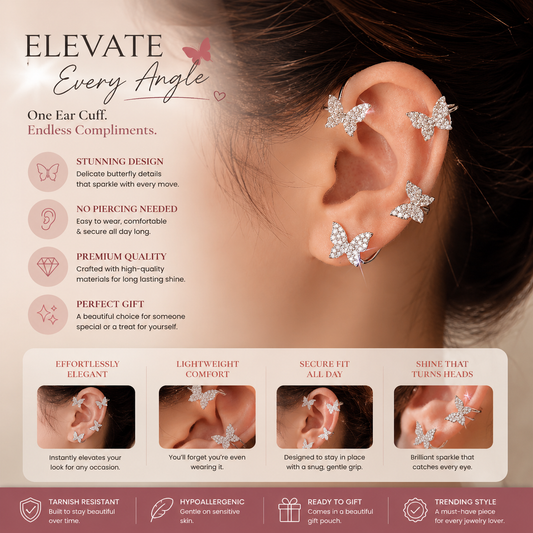 💎 Butterfly Clip-On Earrings – Elegant, Piercing-Free Glam