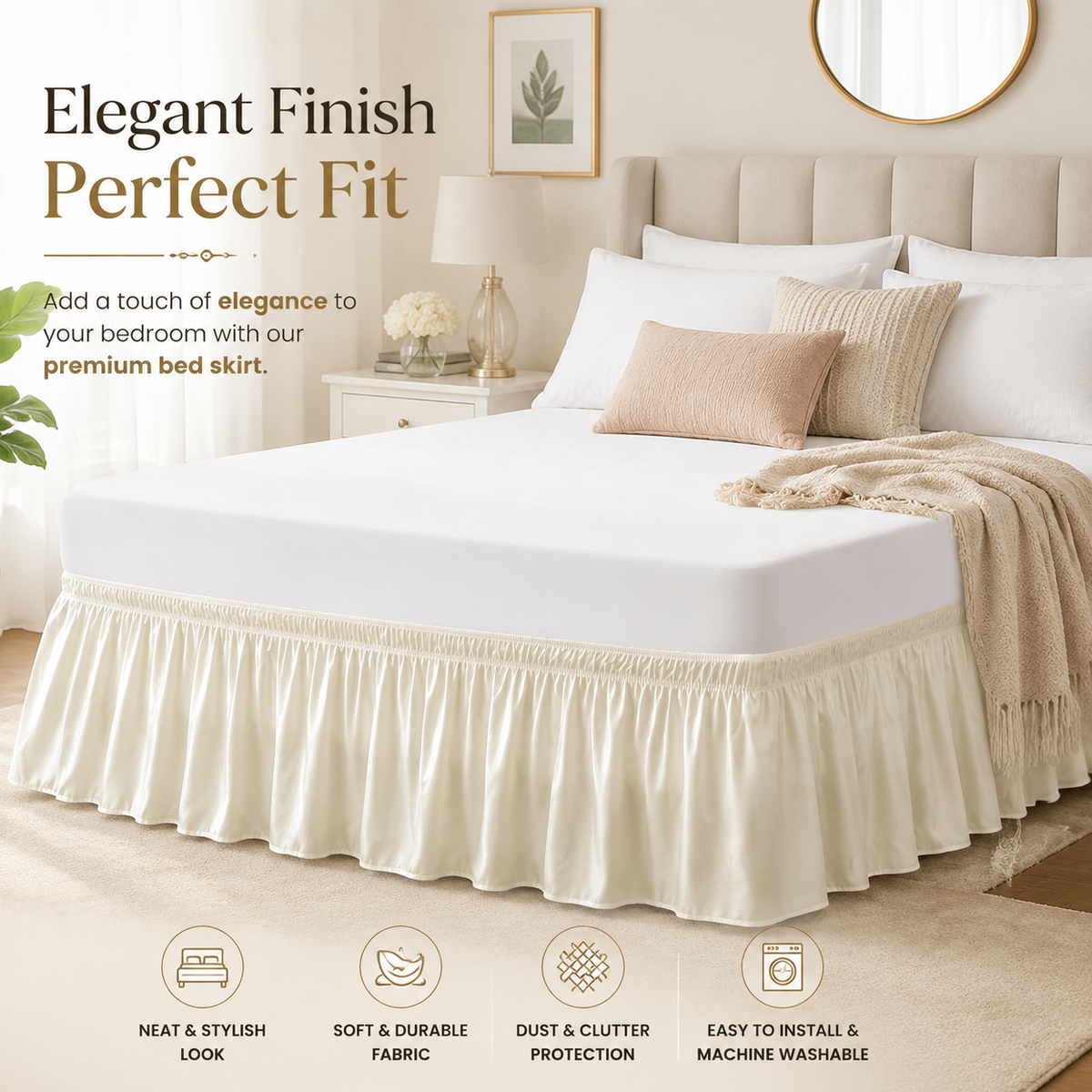 ✨ Universal Size Luxury Ruffled Bed Skirt – Elegant Bedroom Makeover & Dust Protection ✨