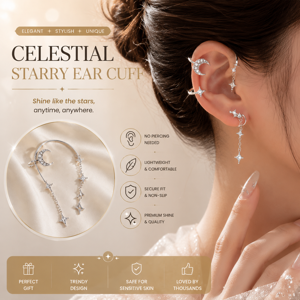 ✨ No-Piercing Glam Ear Cuff