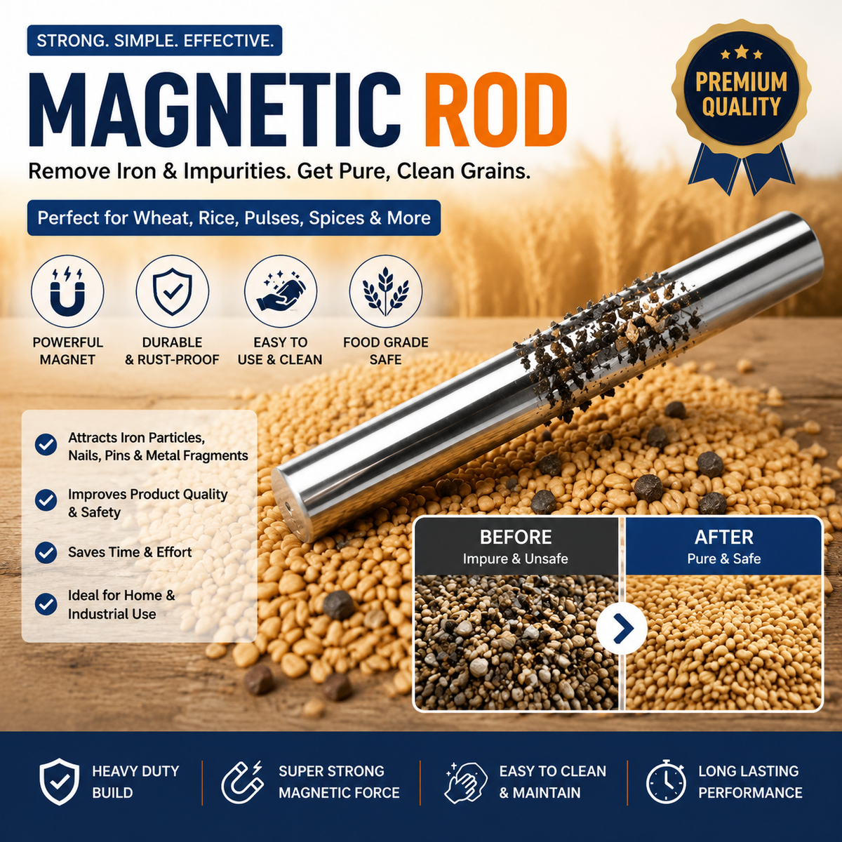 🌾 Magnetic Grain Cleaning Rod – Pure & Safe Grains
