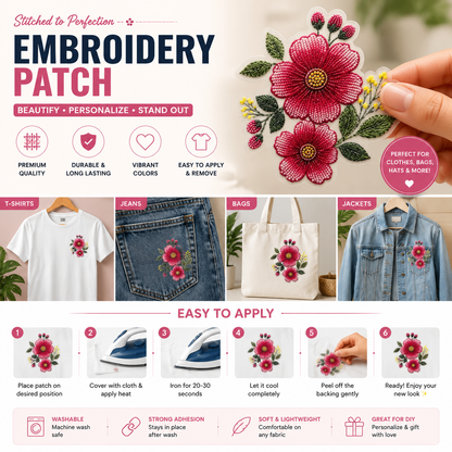 ✨ 3D Flower Embroidery Patch – DIY Clothing Decoration