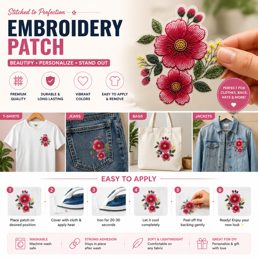 ✨ 3D Flower Embroidery Patch – DIY Clothing Decoration