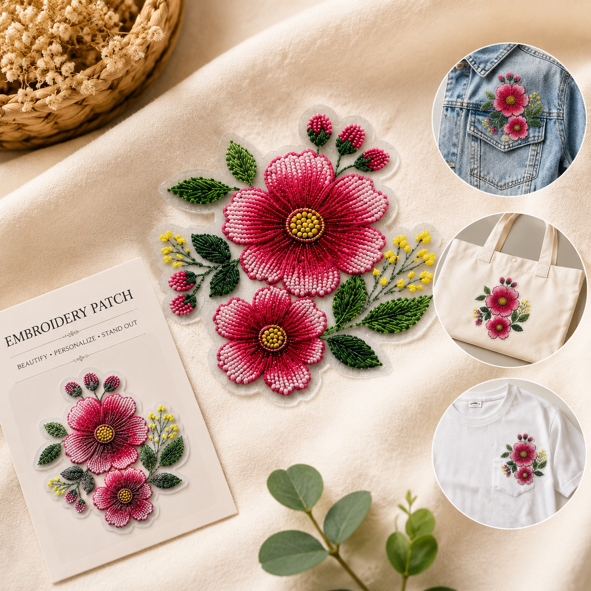 ✨ 3D Flower Embroidery Patch – DIY Clothing Decoration