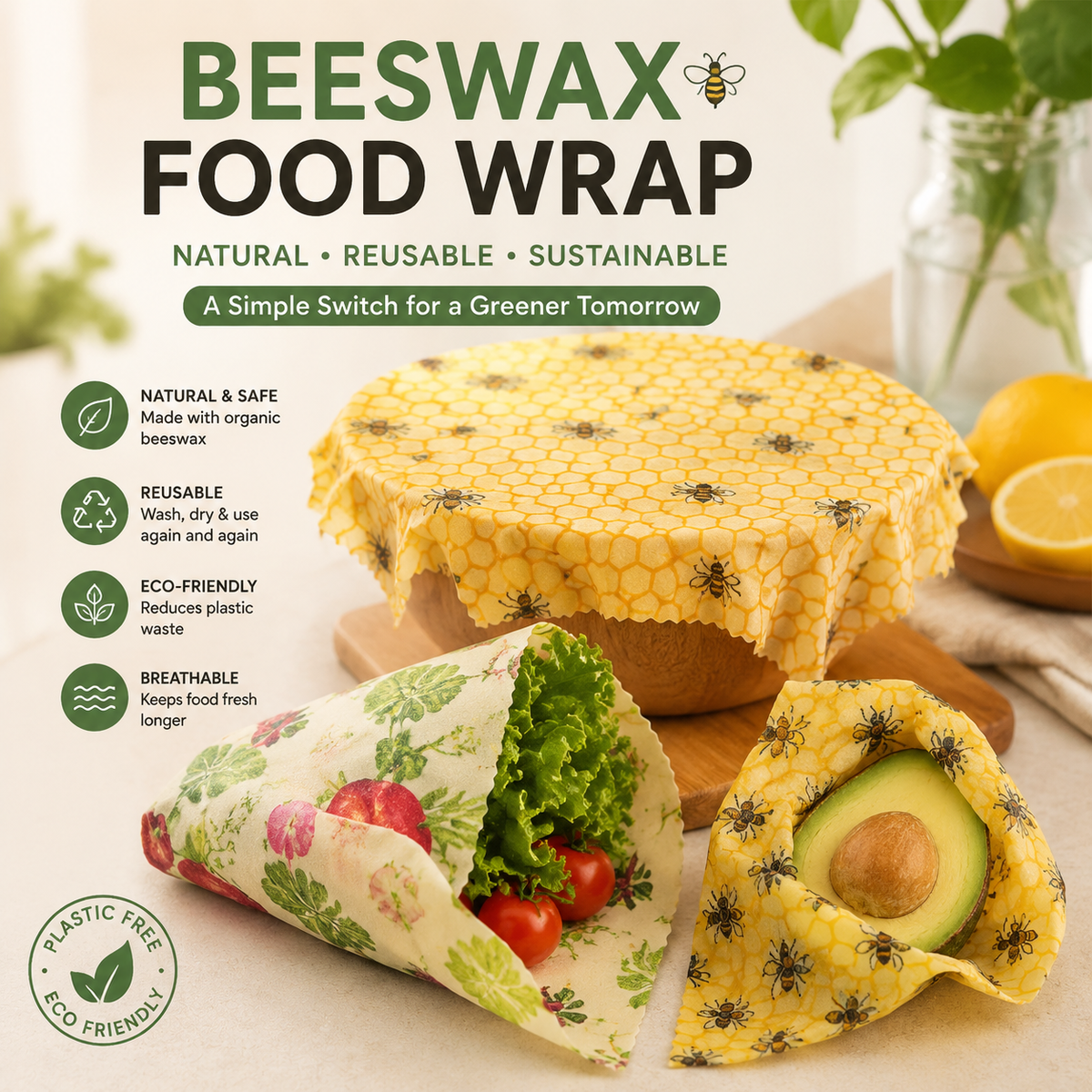 ♻️ Reusable Natural Food Storage Wrap – Freshness Without Waste