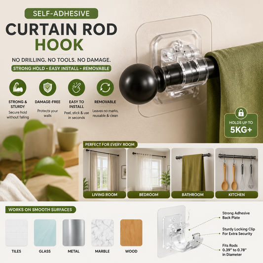 🏠 No Drill Universal Curtain Rod Holder – Easy Wall Mount Solution
