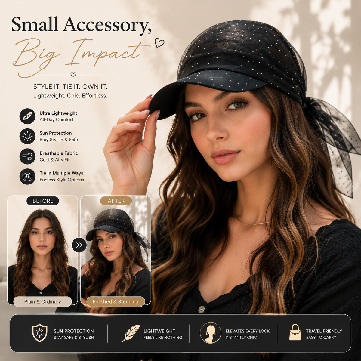 ✨ Rhinestone Veil Cap – Stylish Sun Protection Hat For Women