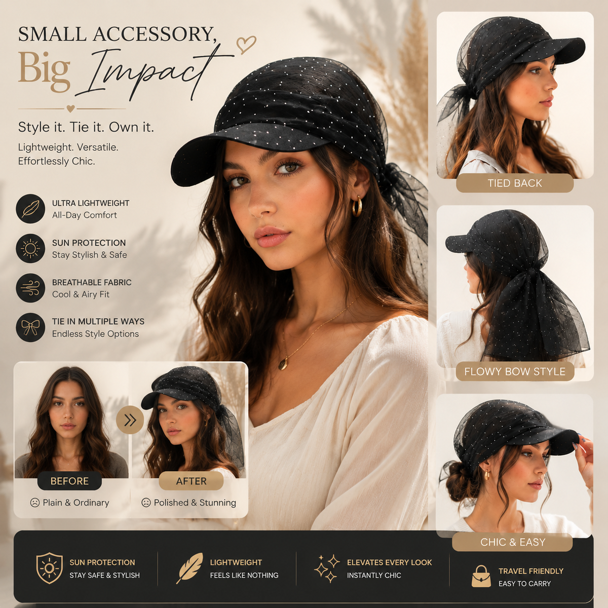 ✨ Rhinestone Veil Cap – Stylish Sun Protection Hat For Women