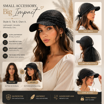 ✨ Rhinestone Veil Cap – Stylish Sun Protection Hat For Women