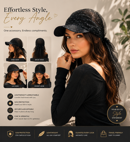 ✨ Rhinestone Veil Cap – Stylish Sun Protection Hat For Women