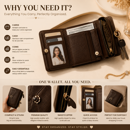 Premium Women’s Booklet Wallet | Card, Cash & Coin Organizer