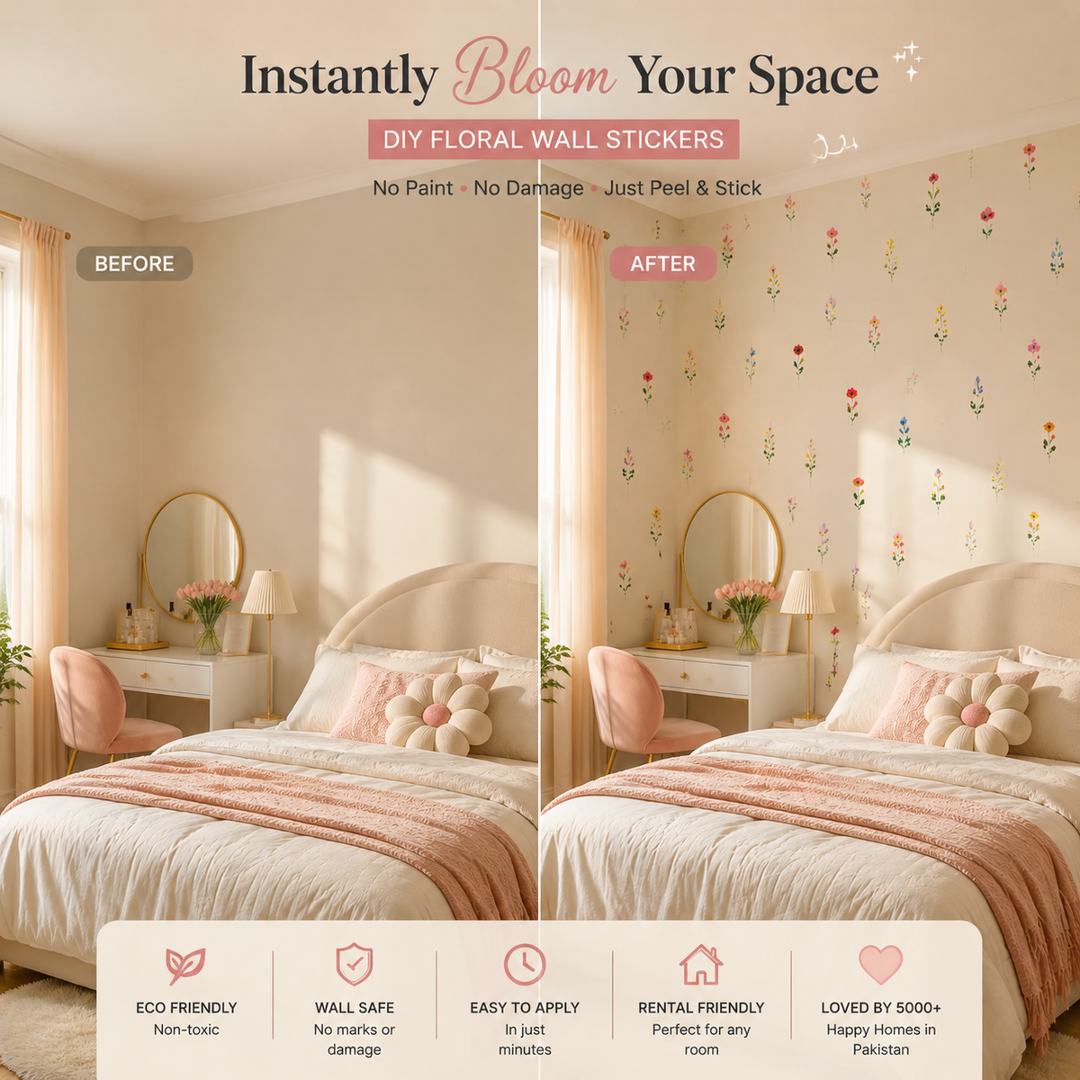 Reusable DIY Floral Bloom Wall Stickers