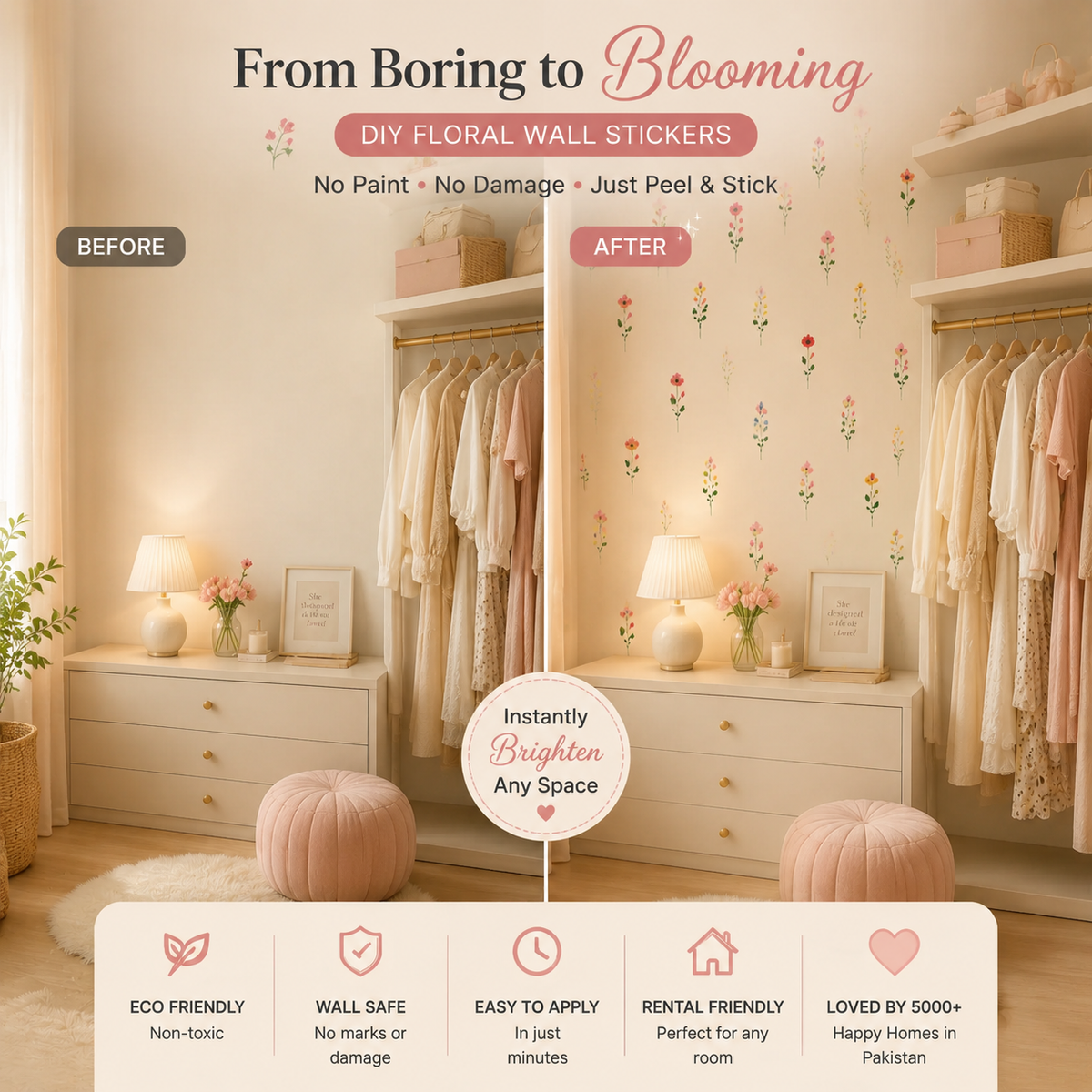 Reusable DIY Floral Bloom Wall Stickers