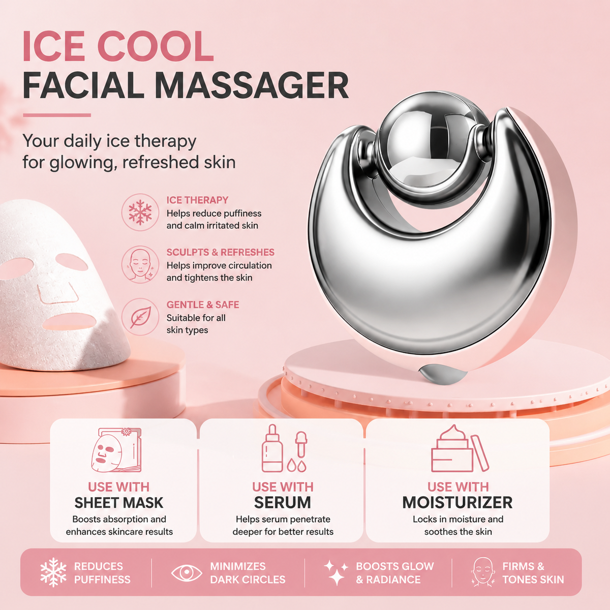 Ice Roller for Face Reduce Puffiness, Dark Circles & Get Glowing Skin Naturally