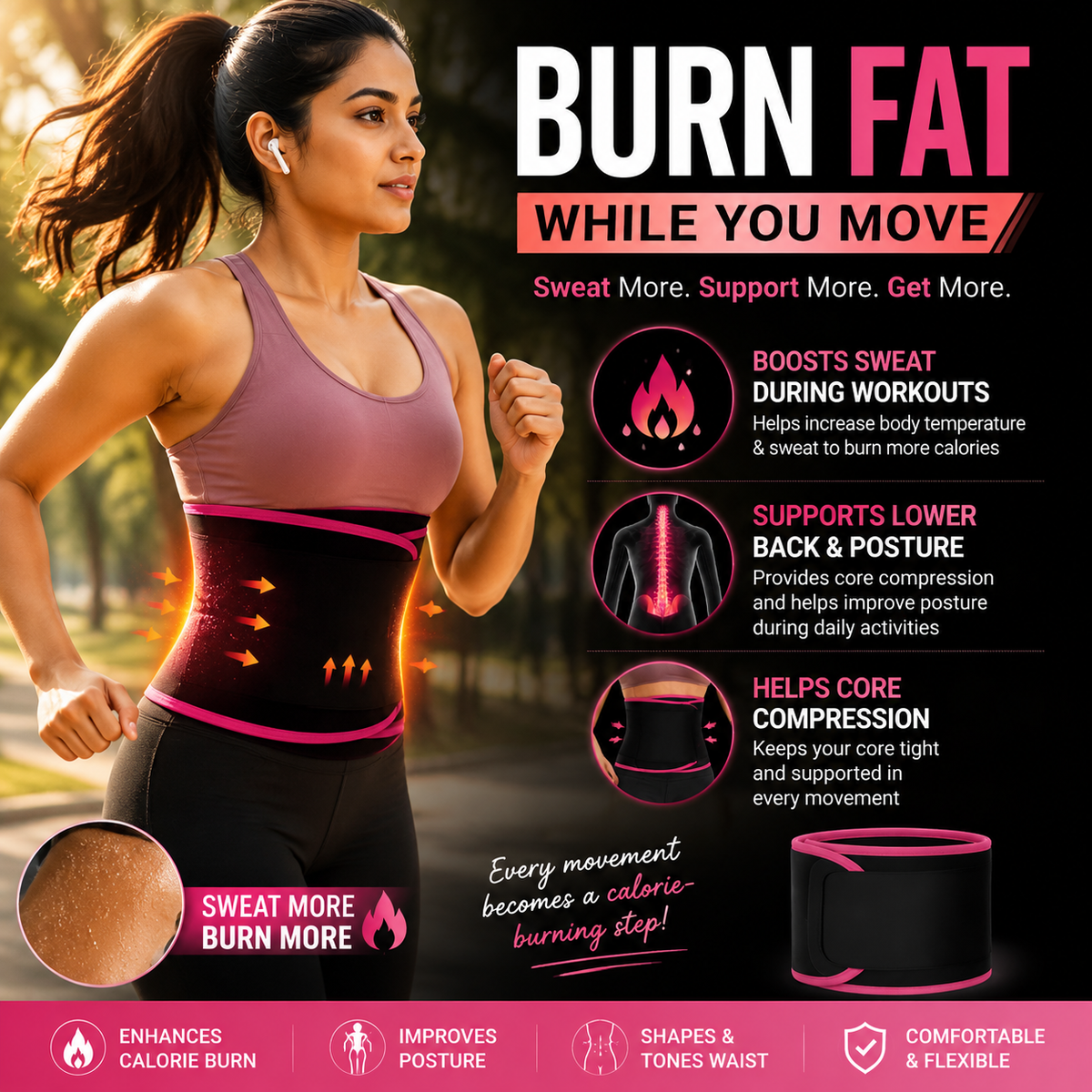 BellyFit Fat Burn Waist Belt – Reduces Belly Fat, Supports Back & Boosts Sweat Loss