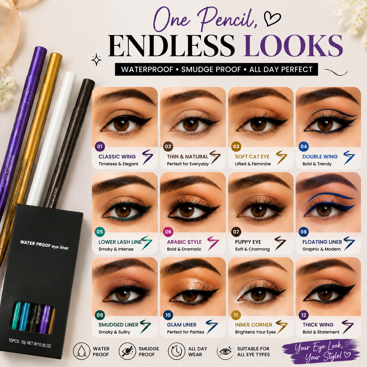 ✨ 4-in-1 Multi-Use Makeup Pencil – Eyes, Lips & Highlight 💄