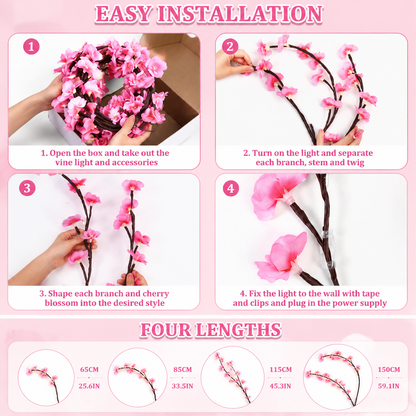 Cherry Blossom Tree Lights, USB Powered Vine With 96 LEDs