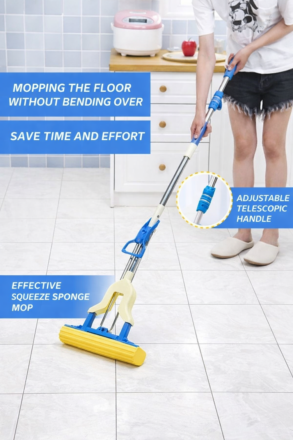 Multi-Purpose 2 In 1 Folding Squeeze Sponge Wiper Mop