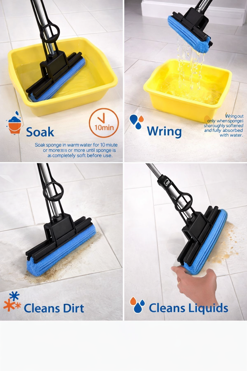 Multi-Purpose 2 In 1 Folding Squeeze Sponge Wiper Mop