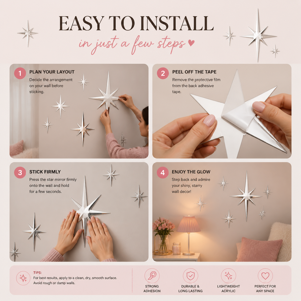 Dreamy Star Mirror Wall Decor – Aesthetic Girl Room Vibes ✨💖
