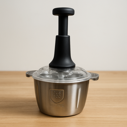 Stainless Steel Manual Food Chopper 2L – Multi-Purpose Vegetable, Fruit & Nut Cutter with Hand Push Blades