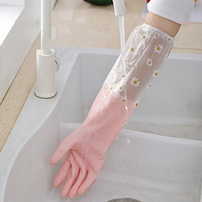 Extra-Long +  Anti Slip + Reusable  Waterproof Kitchen Gloves
