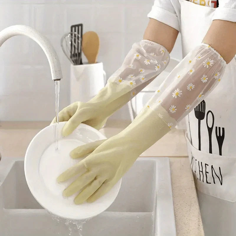 Extra-Long +  Anti Slip + Reusable  Waterproof Kitchen Gloves
