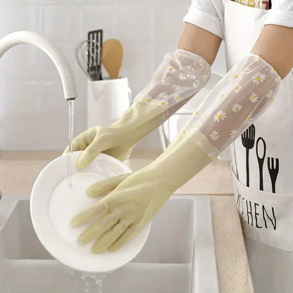 Extra-Long +  Anti Slip + Reusable  Waterproof Kitchen Gloves