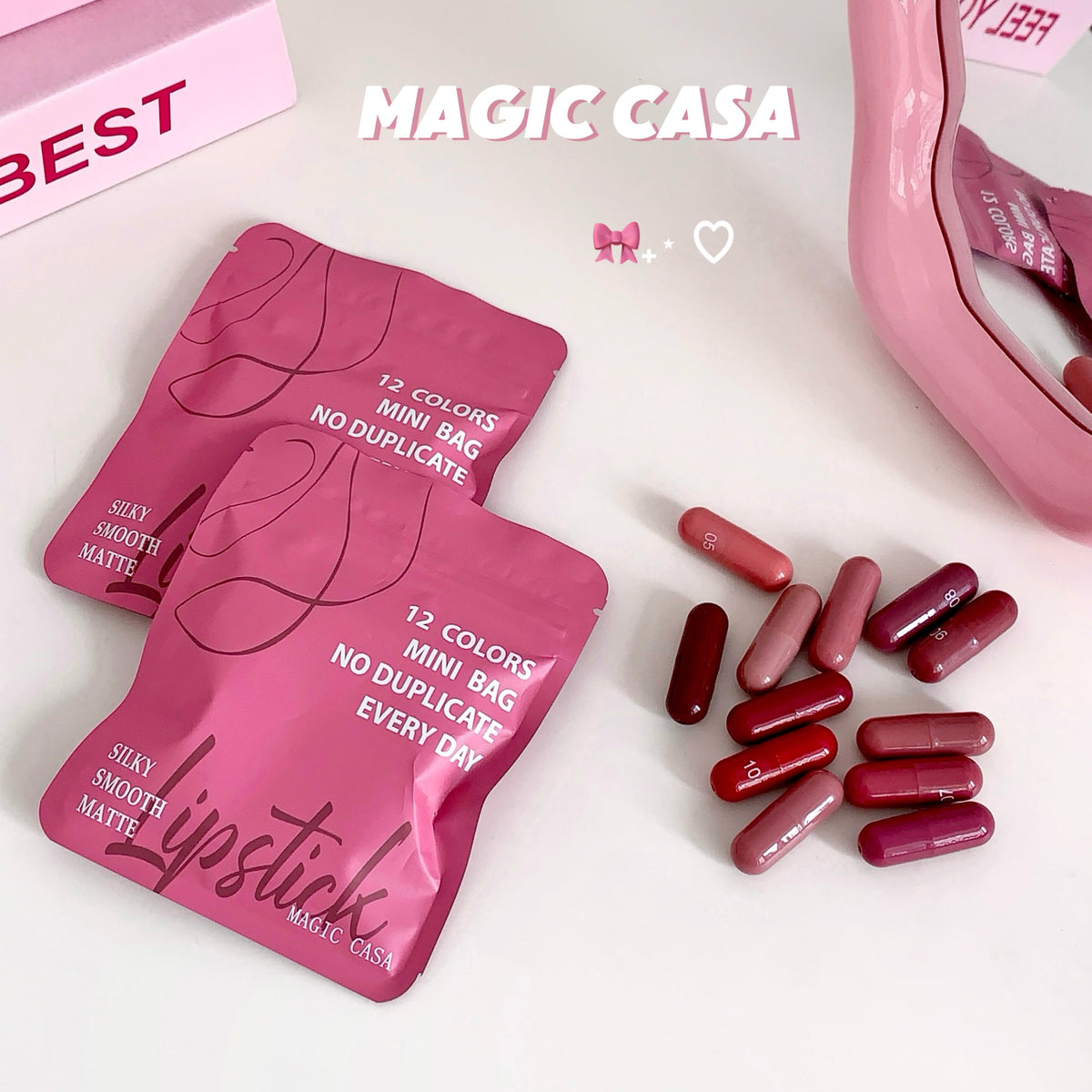 Mini Waterproof MAGIC CASA 12-Color Matte Lipstick Capsule Set