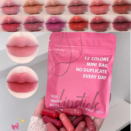 Mini Waterproof MAGIC CASA 12-Color Matte Lipstick Capsule Set