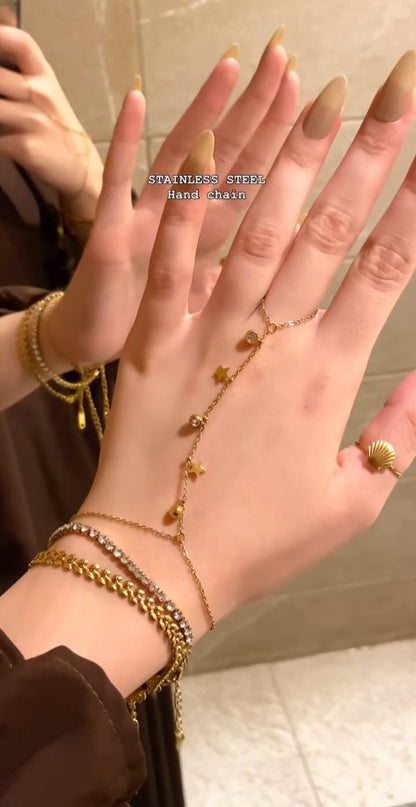 Stainless steel hand chain with stars and crystals