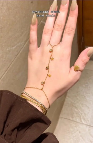 Stainless steel hand chain with stars and crystals