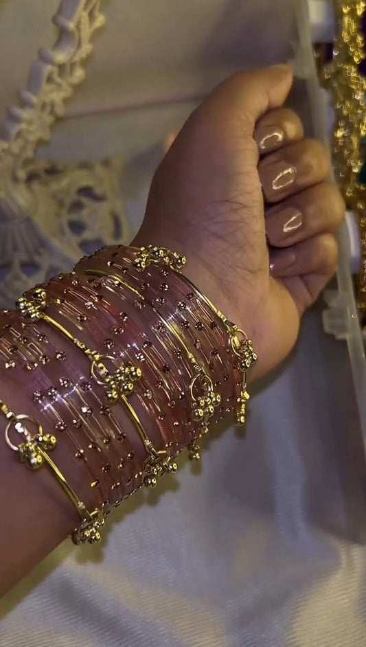 Trendy Pink Glass Bangles