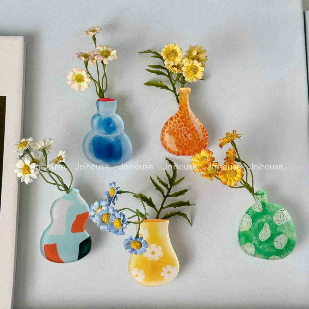 Mini Flower Vase Magnet with Flowers Sets