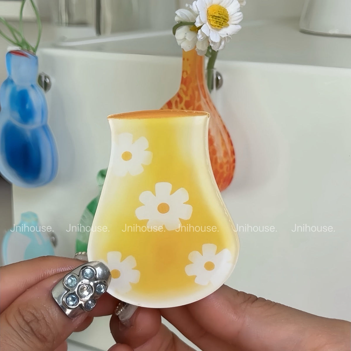 Mini Flower Vase Magnet with Flowers Sets