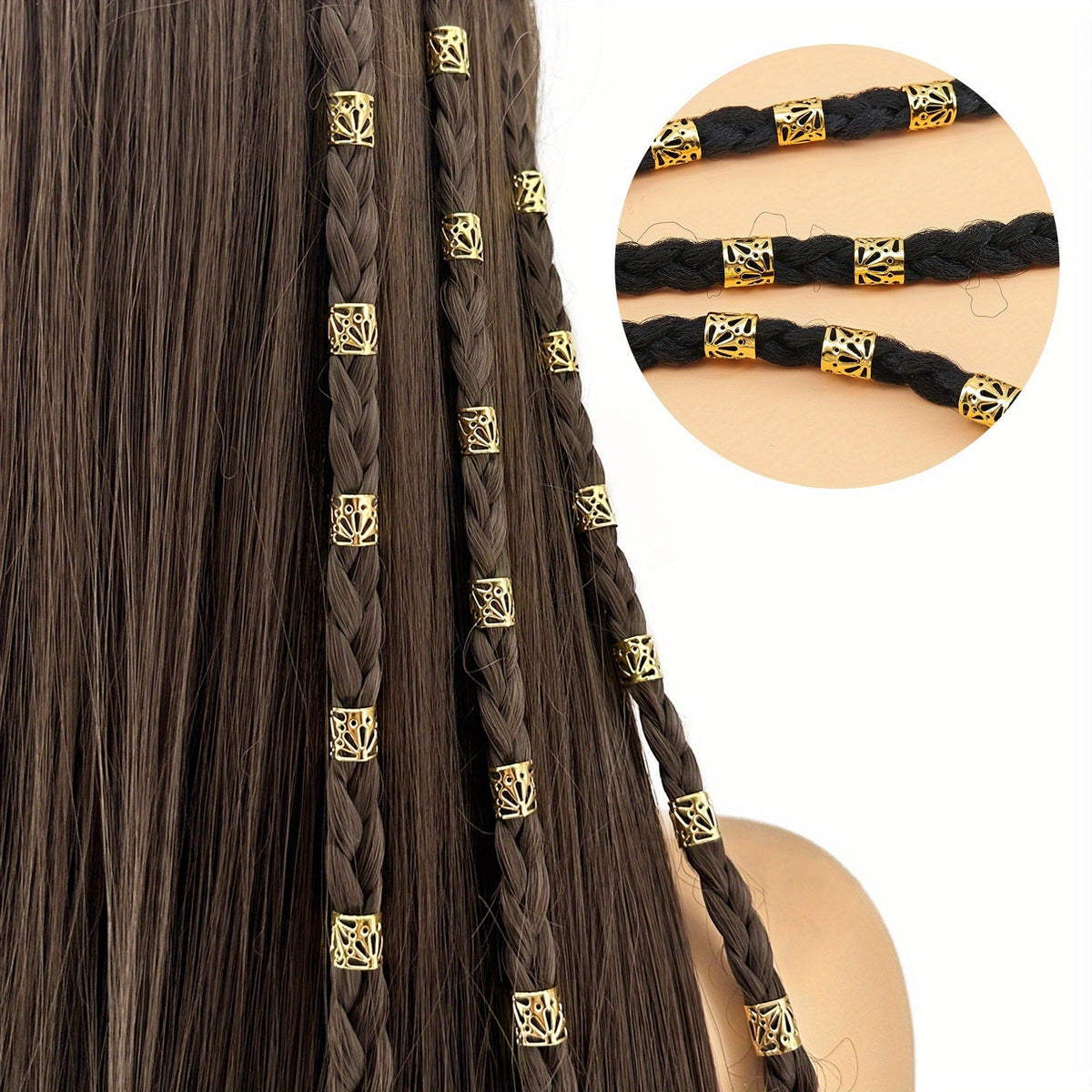 Golden Braid Hair Rings – Stylish Hair Decoration Set ✨👑