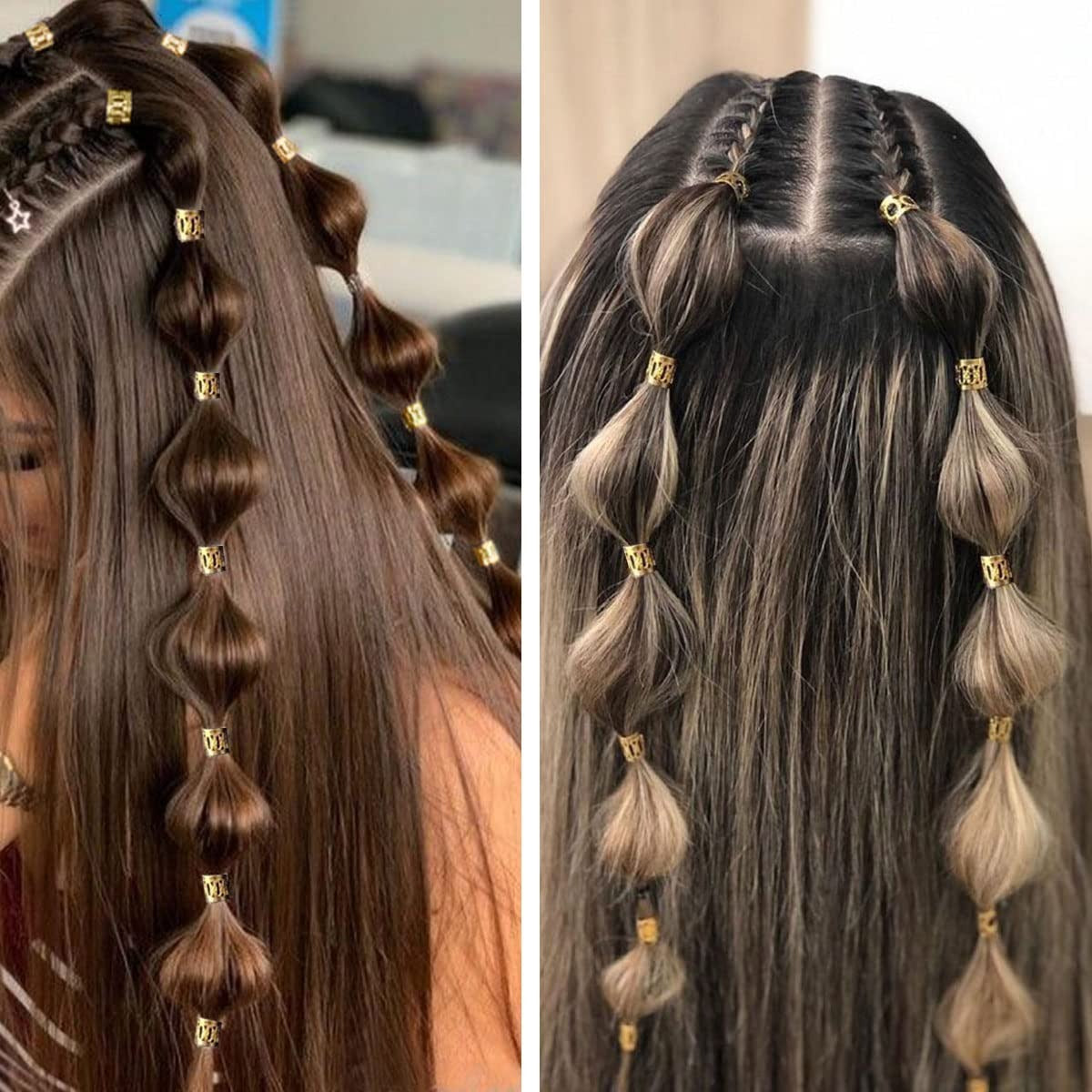 Golden Braid Hair Rings – Stylish Hair Decoration Set ✨👑