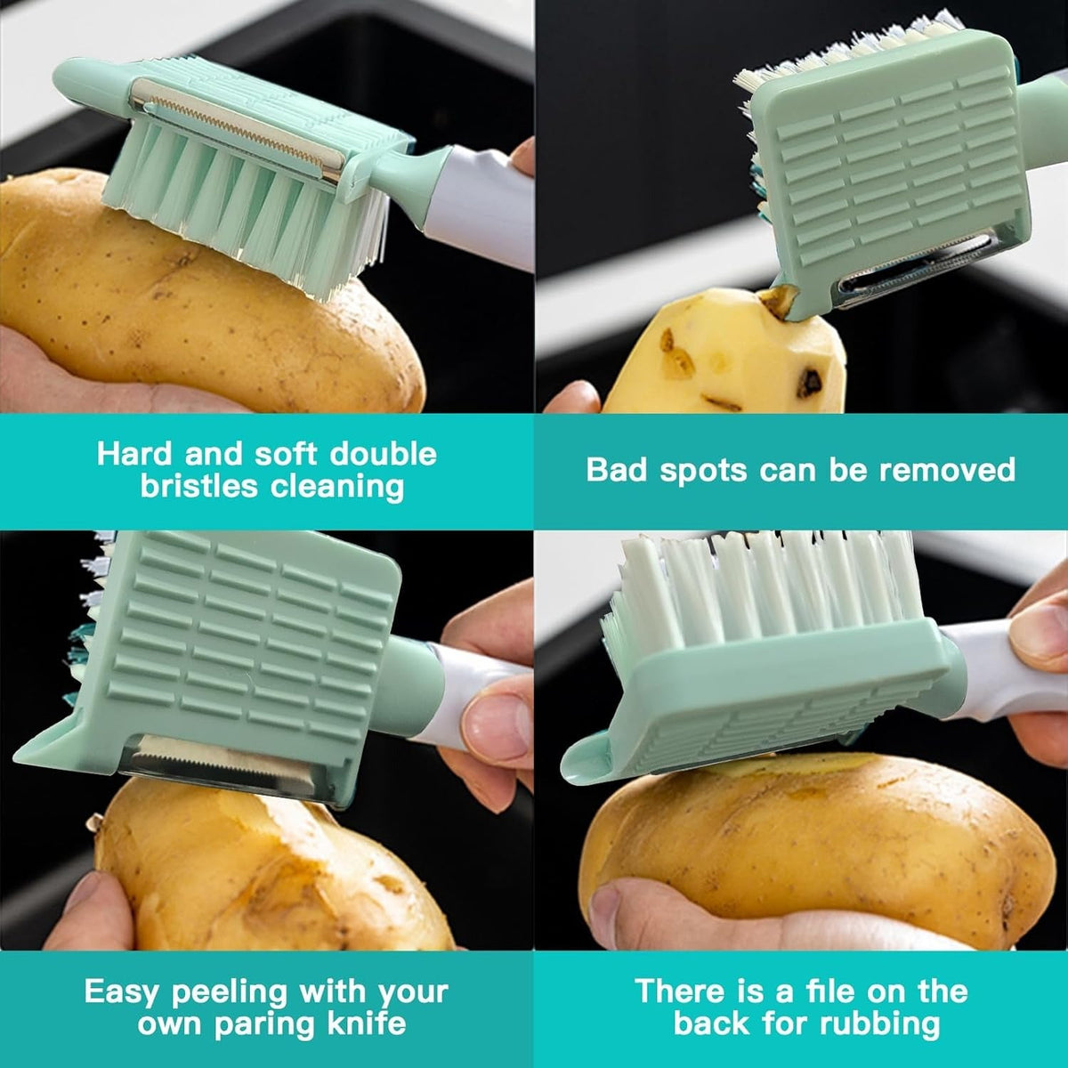 4-in-1 Potato & Vegetable Peeler, Brush & Spot Remover