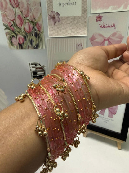 Trendy Pink Glass Bangles