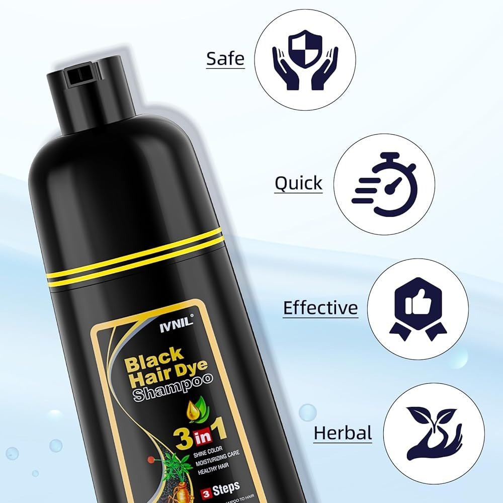 3 In 1 Instant Dye Shampoo For Women/Men Hair Color For Grey Coverage