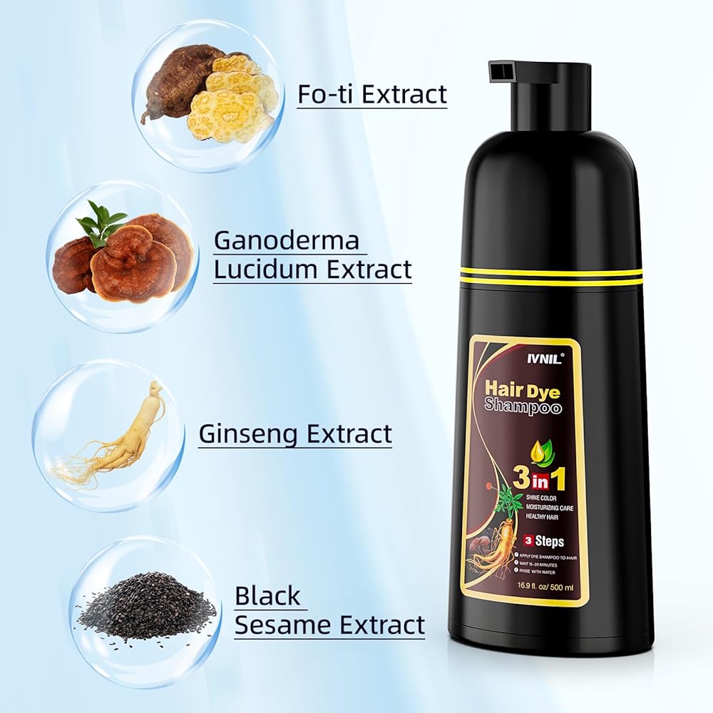 3 In 1 Instant Dye Shampoo For Women/Men Hair Color For Grey Coverage
