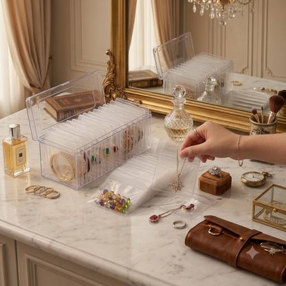 💎 CrystalClear Jewelry Organizer Box with Tranparents Begs